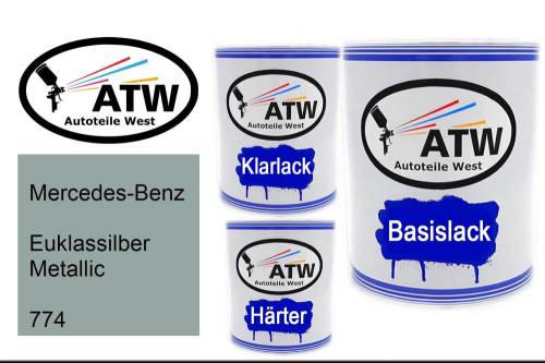 Mercedes-Benz, Euklassilber Metallic, 774: 1L Lackdose + 1L Klarlack + 500ml Härter - Set, von ATW Autoteile West.